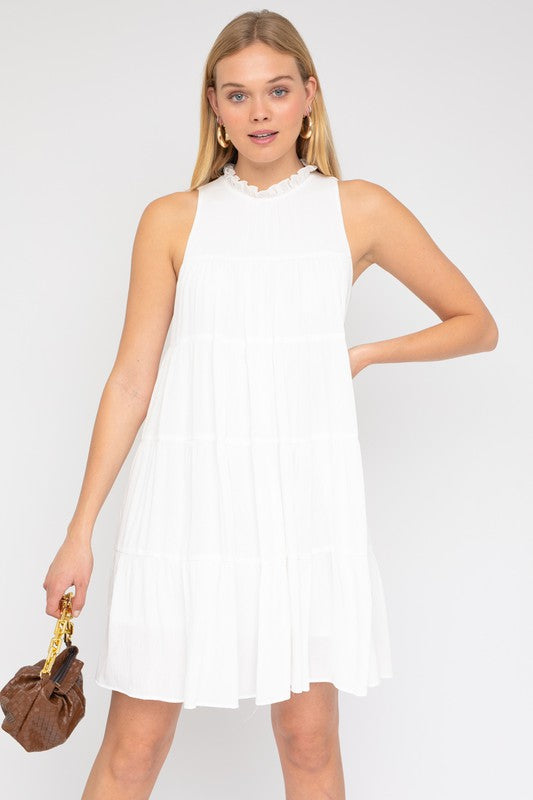 Stephanie Ruffle Neck Tiered Dress