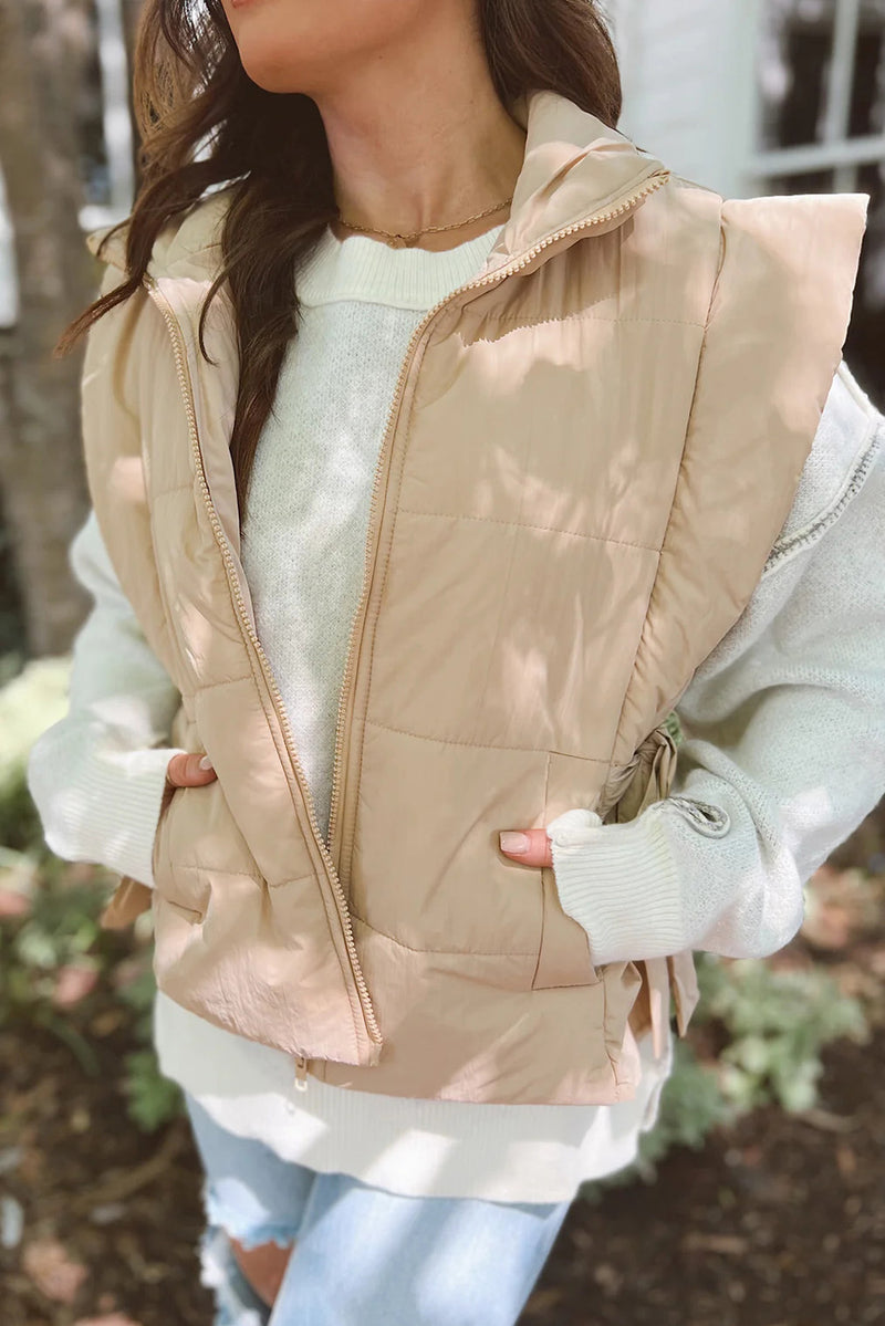 Parchment Side Knot Puffer Vest