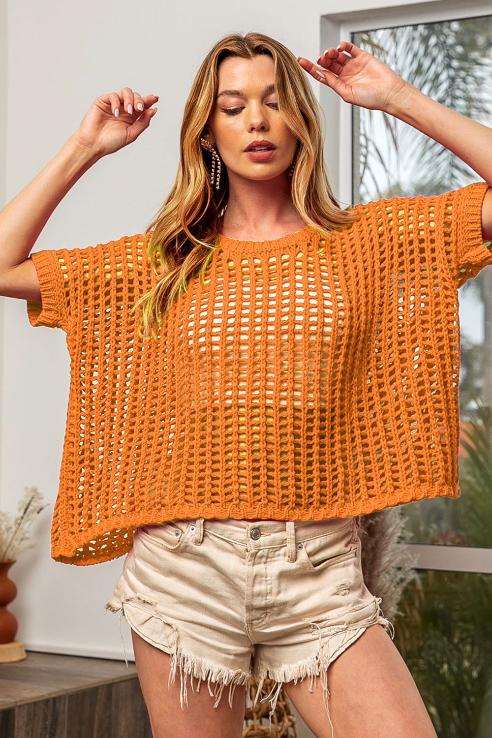 Short Sleeve Knit Cover Up Top