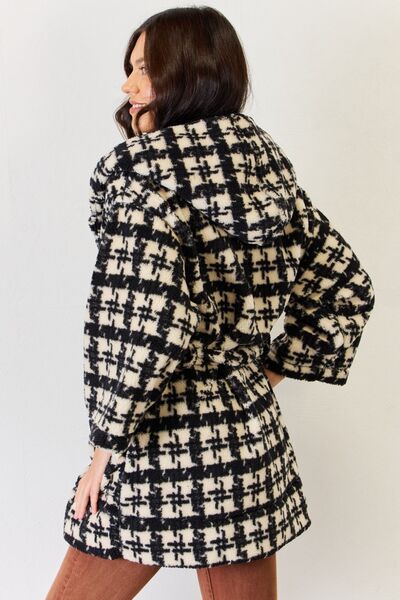 Shannon Plaid Waist Tie Hooded Cardigan