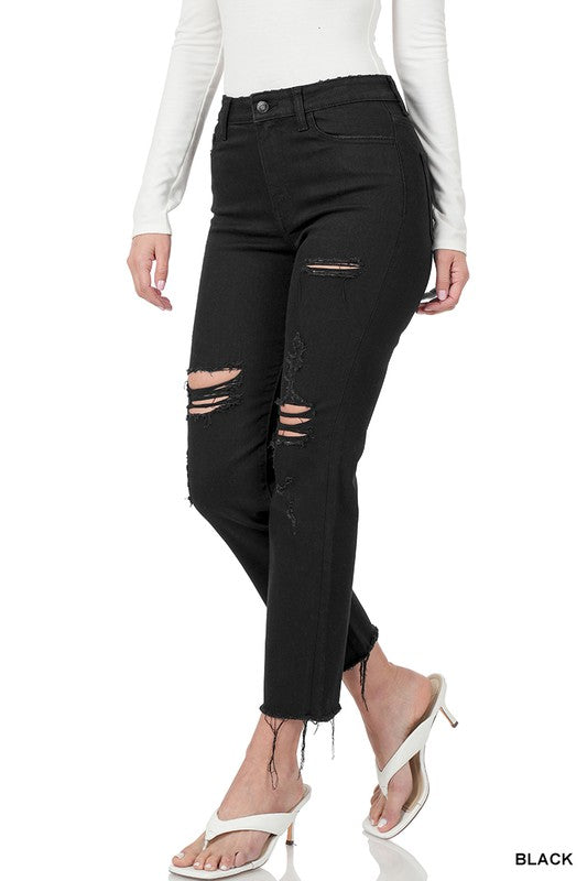 Distressed Cropped Denim Jeans - Zen Boutique : Designs For A Lifetime