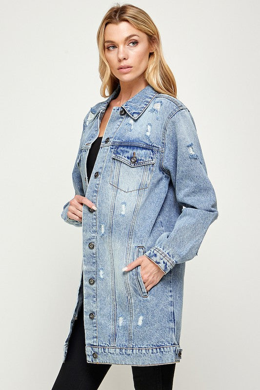 Distressed Washed Denim Jacket - Zen Boutique : Designs For A Lifetime