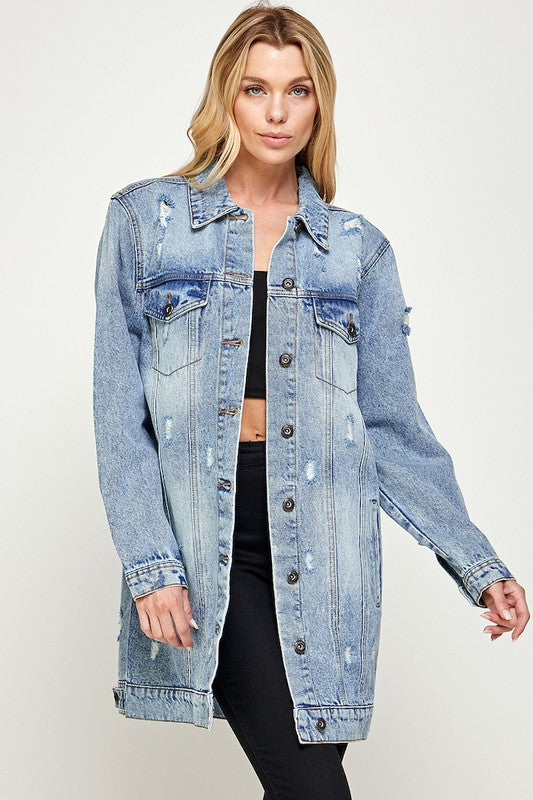 Distressed Washed Denim Jacket - Zen Boutique : Designs For A Lifetime