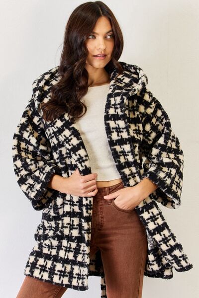 Shannon Plaid Waist Tie Hooded Cardigan