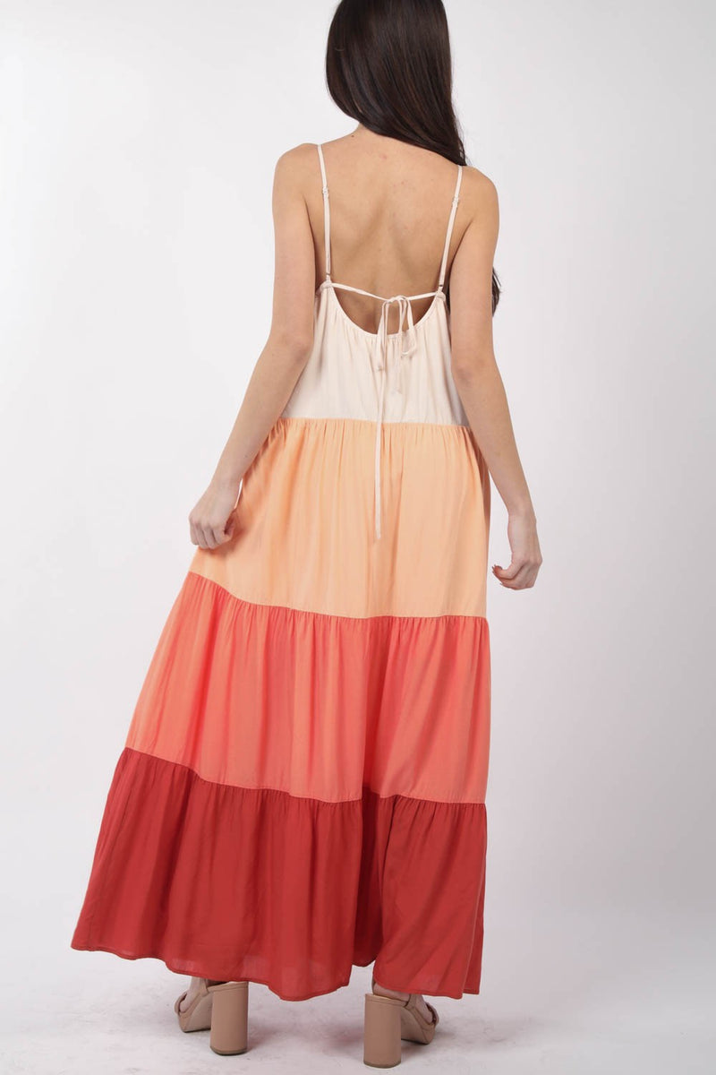 Jamie Color Block Tiered Maxi  Dress