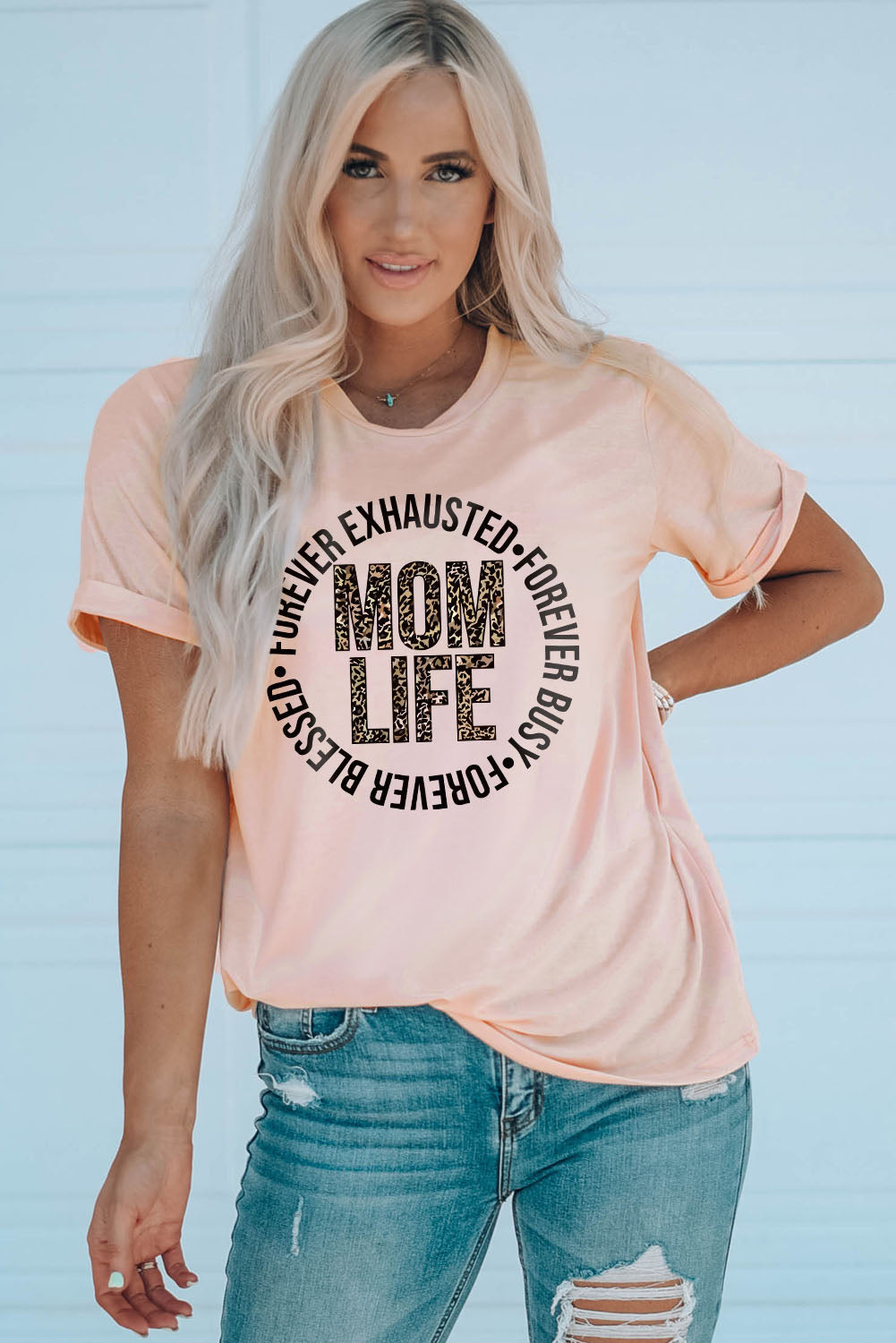 MOM LIFE Leopard Graphic Cuffed Tee - Zen Boutique : Designs For A Lifetime