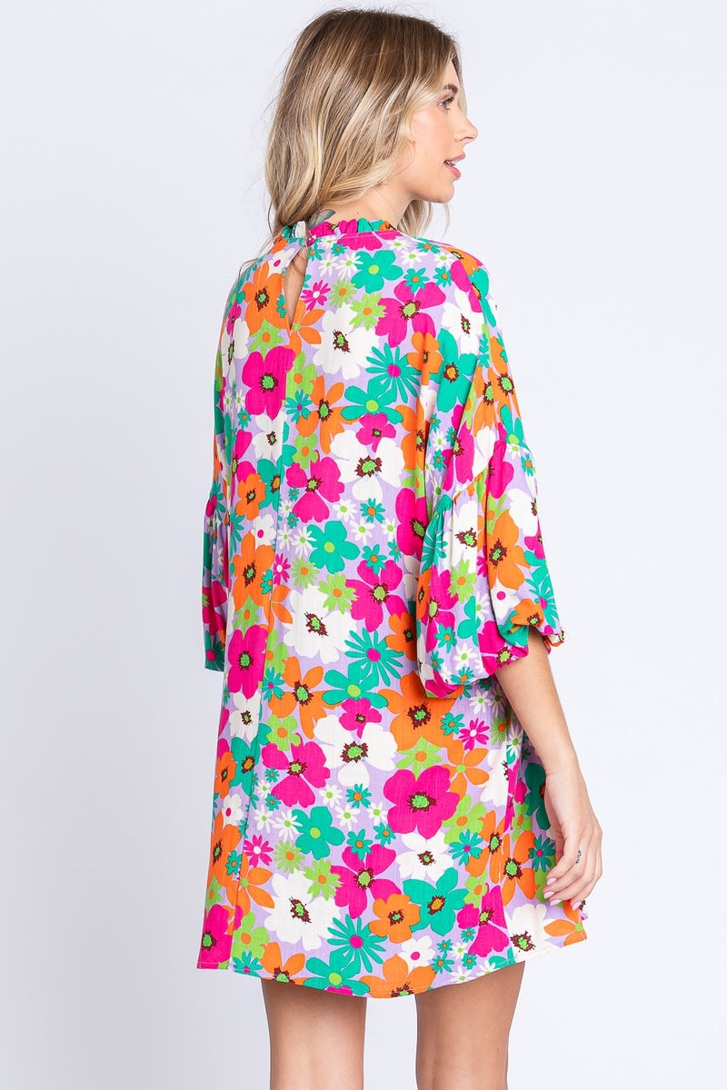 Gina Floral Lantern Sleeve Mini Dress