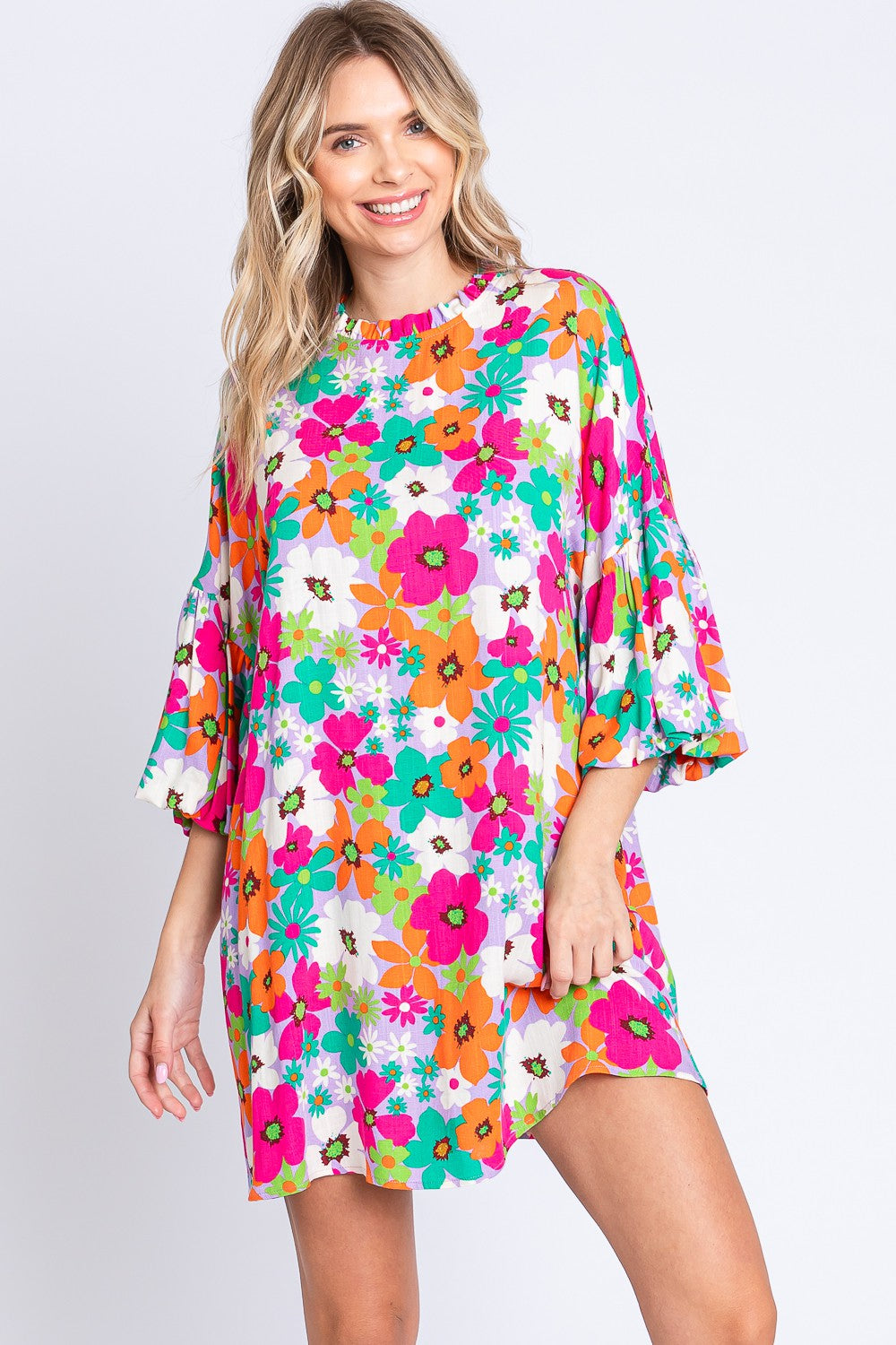 Gina Floral Lantern Sleeve Mini Dress