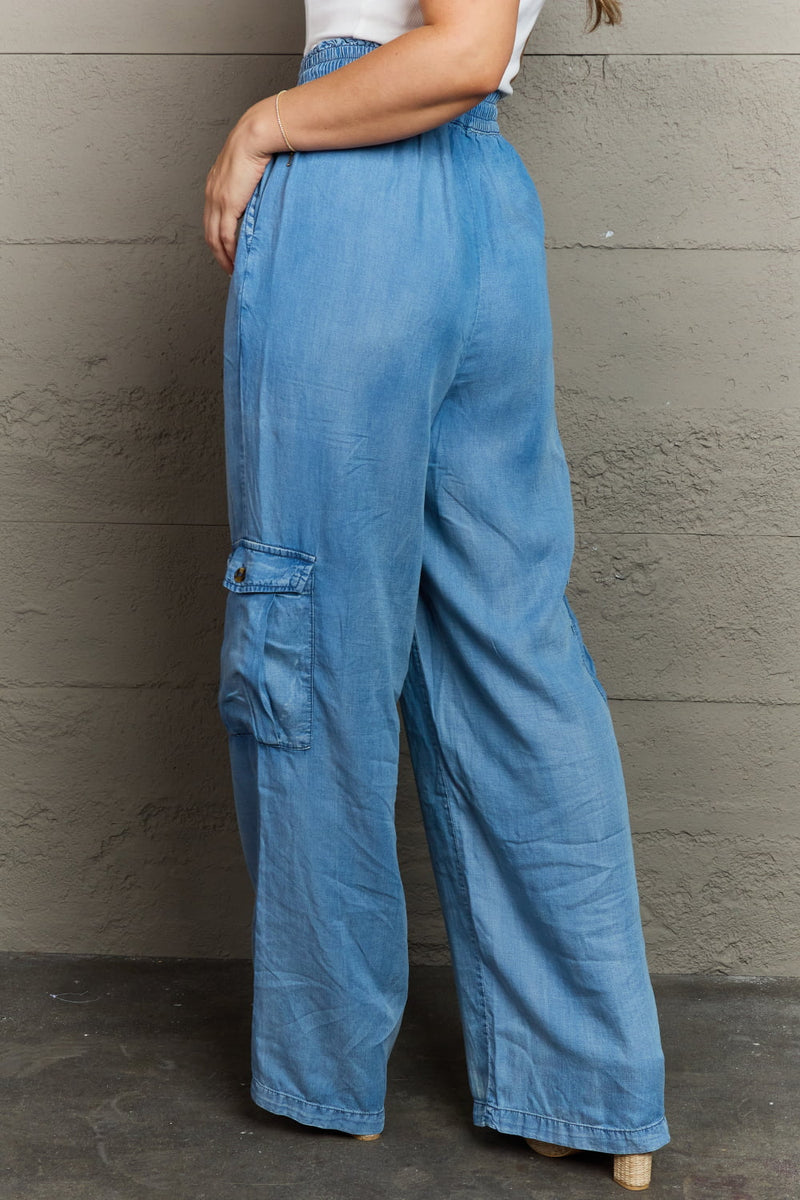 GeeGee Out Of Site Full Size Denim Cargo Pants - Zen Boutique : Designs For A Lifetime