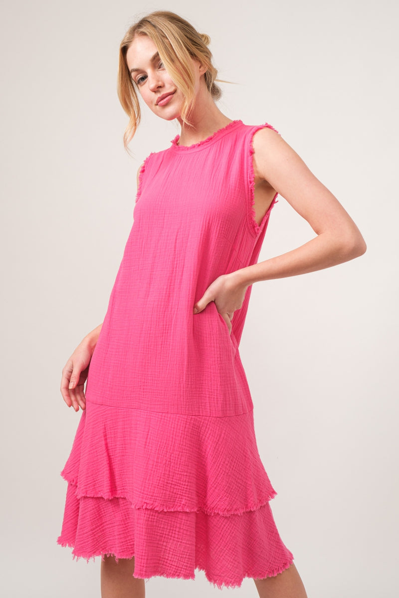 Sara Washed Fringe Tiered Dress