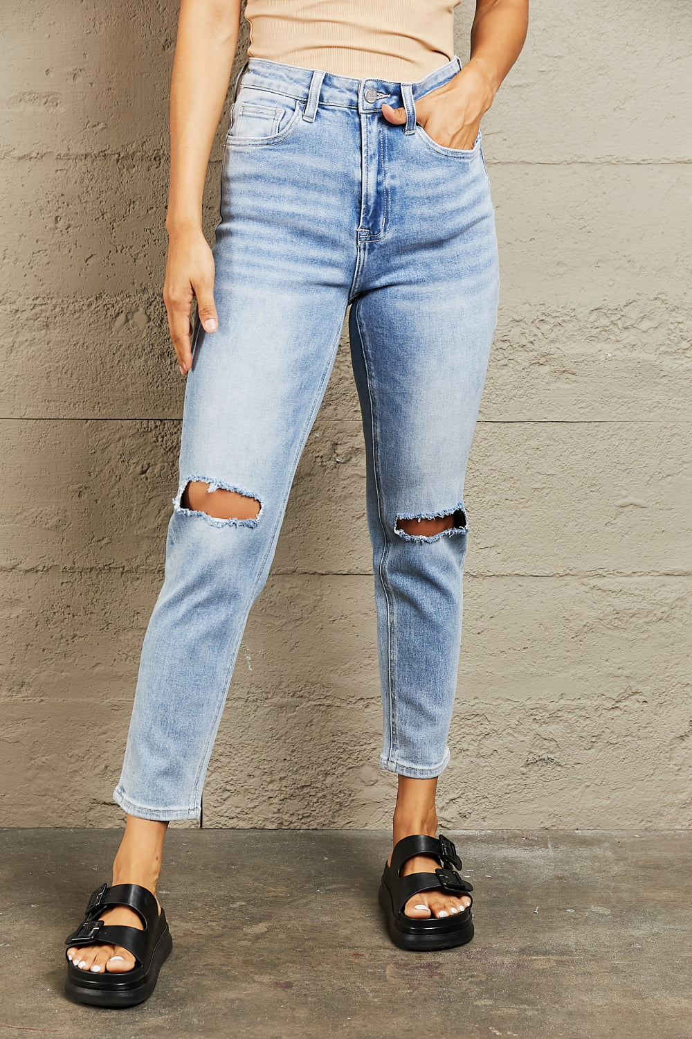 BAYEAS High Waisted Slim Cropped Jeans