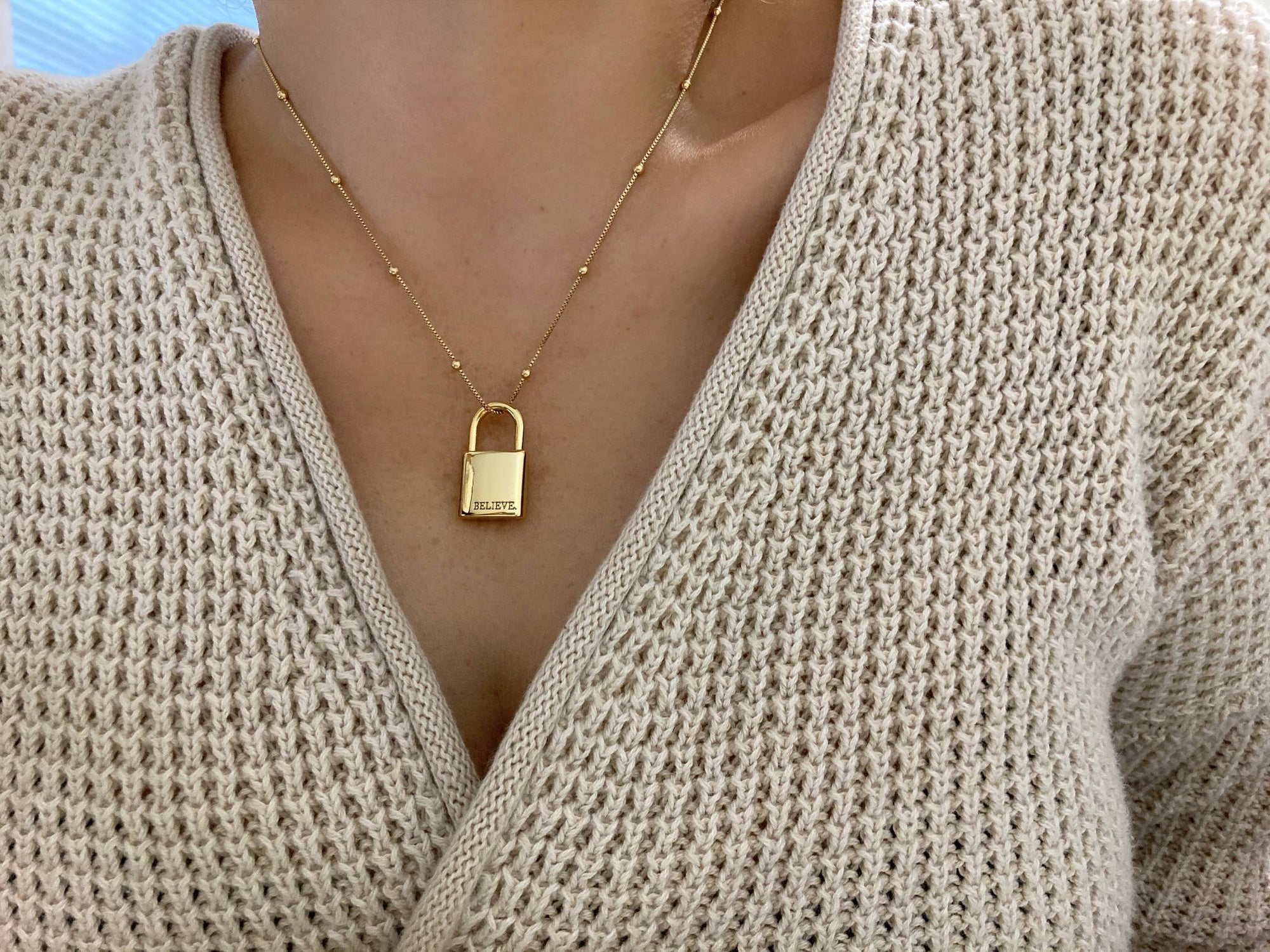 18k Gold Lock Believe Necklace - Zen Boutique : Designs For A Lifetime